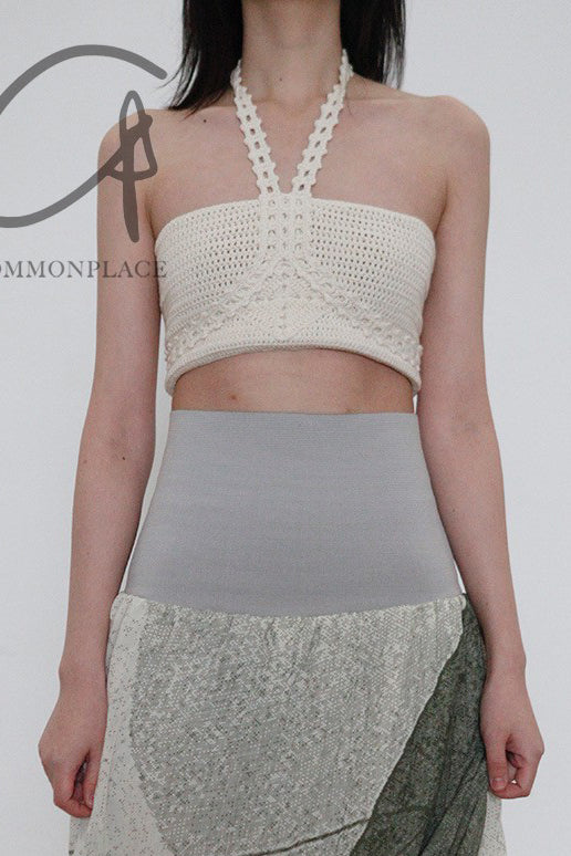 SWAYING/KNIT Crochet Halter Tube Top SW22SST61 Apricot PS43